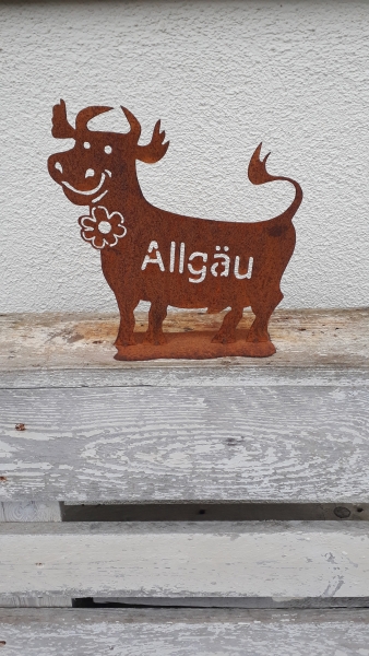 Deko Spaß Kuh mit der Schrift Allgäu ein wahrer Blickfang 25x25 cm